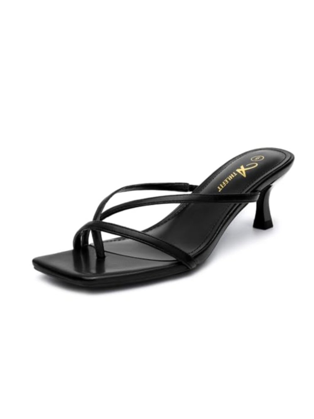 Kitten Heel Strappy Thong Sandals Square Open Toe Slip On